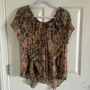 Anthropologie Postella Floral Wales City Silk Flutter Tank Size Small